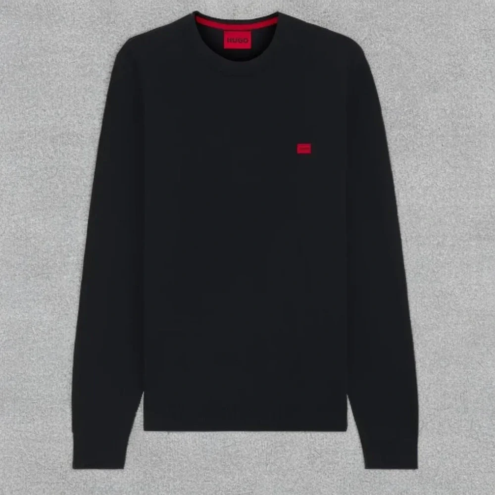 HUGO Boss Cassius Men's Black Cotton Crewneck Sweater Red Logo Sz L NWT $120 - Picture 4 of 9